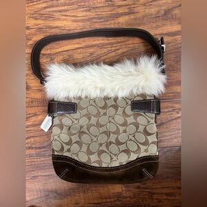 Vintage Y2K faux fur trimmed coach purse